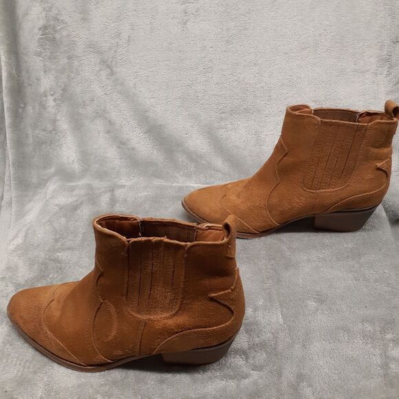 Mossimo Supply Co Boots Womens 7 Western Ankle Bootie Brown Faux Suede Heels - Picture 4 of 9